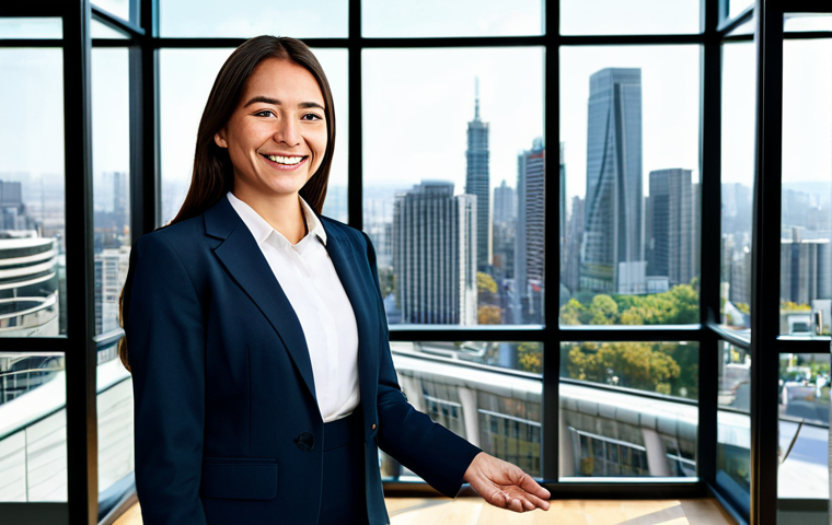 **

"A professional woman in a fully clothed business suit stands in a modern office, smiling confidently. She is shaking hands with a senior executive. Background shows a bustling city skyline. Appropriate attire, professional setting, safe for work, perfect anatomy, natural proportions, family-friendly."

**